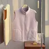 Chaleco de Polar para Mujer, Cálido, Esponjoso, Engrosado, Lana de Cordero, Cuello Alto Cálido, Pequeño Bordado, Sin Mangas, Color Sólido Simple