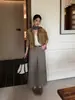 ICCIICC Pantalones Rectos de Lana Estilo Minimalista Old Money Otoño Invierno Pantalones Casuales de Traje de Nueve Puntos Petite para Viajar 3014
