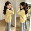 Suéter tejido para niñas en otoño e invierno, suéter de cuello alto, top de color liso, atuendo a juego para padres e hijos, suéter grueso, estilo coreano, mangas largas elegantes
