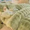 Peluche de Conejo de Alto Peso Clase A Juego de Cuatro Piezas Terciopelo de Leche Engrosado Cálido Terciopelo de Doble Cara Ropa de Cama Sábanas Funda de Edredón Terciopelo de Coral Nantong 4