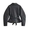 Novedades Verano 2026 Moda Callejera Femenina Europea y Americana Chaqueta de Cuero con Cinturón W09 70086