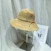 Sombrero de Rafia Tejido a Mano con Ganchillo para Mujer, Verano, Elegante, Encaje, Flor, Sombrero de Pescador, Vacaciones, Protección Solar, Sombrero de Playa