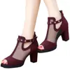 Sandálias de Salto Alto Grossas de Tamanho Grande para Comércio Exterior Feminino Primavera 2026 Novo Estilo Coreano Fashion Versátil de Uma Tira com Tela Salto Alto