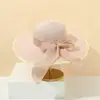 Sombrero de Paja de Encaje con Lazo y Ala Ancha de Verano para Mujer, Protección Solar, Sombrilla, Vacaciones en la Playa, Estilo Coreano, Versátil, Sombrero de Sol Plegable