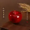 Talla de Madera Manzana Sándalo Rojo Seda Dorada Nan Adorno Regalo de Navidad Caja de Regalo