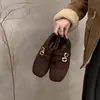Mocasines retro para mujer de punta cuadrada, forrados de felpa, con suela gruesa, con aumento de altura interior, adecuados para otoño e invierno, en estilo británico
