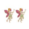 Pendientes de hada de flor de diamante de colores lindos de nueva moda europea y americana, temperamento simple, pendientes de personaje de dibujos animados de diamante, joyería para la oreja para mujer