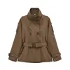 Comércio Exterior Europeu e Americano Transfronteiriço Outono Novo Estilo Feminino Para o Trabalho Gola Alta Mangas Longas Jaqueta Casaco de Botão Duplo com Cinto