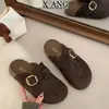 Solado grosso super macio, parece pisar em cocô, tamancos Birkenstock cinza de lã, femininos, bico fechado, meias-pantufas, podem ser usados na rua, mules de calçar, sapatos únicos