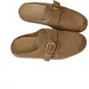 Novas Meias Pantufas Meio Sapato Outono 2026 Retro Couro Macio Fosco Fivela Bico Aberto Uso Externo Solado Macio Antiderrapante Confortáveis