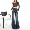 Jeans acampanados de cintura alta, corte ajustado y favorecedores para mujer, lavables, que alargan las piernas, elegantes y versátiles para figuras petite.