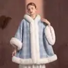 Abrigo de Estilo Capa para Mujer con Capucha Integrada, Abrigo Grueso para Otoño e Invierno, Diseño de Cuadros Holgado Oversize, Estilo Europeo y Americano, Comercio Transfronterizo