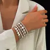 Pulsera Redonda de Metal Blanco K Personalizada Transfronteriza para Pastel Juego de Cinco Piezas Pulsera de Apilamiento Estilo Lujo Ligero Joyería