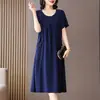 Vestido de Algodón y Seda Estilo Nuevo para Madres de Mediana Edad y Mayores, Verano Tallas Grandes, que Disimula la Barriga, Vestido de Rayón que Reduce la Edad