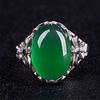 Anel de cristal ágata verde atacado de fábrica feminino esmeralda vintage incrustado calcedônia anel Esmeralda boca aberta anel de diamante feminino