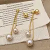 Nuevos Pendientes de Borla con Colgante de Perla Brillante Color Champaña Moda de Nicho Diseño de Alta Gama Dulces y Sencillos
