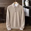 Camisa de manga larga para hombre 100% lana, nueva para otoño e invierno, con cuello bordado, top casual holgado, camisa básica para hombre, venta al por mayor