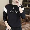 Suéter sem capuz masculino primavera e outono camisa de manga comprida pesada camisa base solta gola redonda forrada de lã top de outono interno