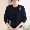Cárdigan de Punto Fino con Cuello Redondo para Mujeres de Mediana Edad y Mayores, Abrigo Multicolor Holgado para Primavera y Otoño, Top Holgado Elegante