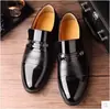 Zapatos de vestir formales para hombre de cuero punta redonda casual británico transpirables para el trabajo slip-on resistentes al desgaste suela blanda zapatos de cuero de una sola pieza entrega
