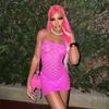 Estilo Europeo y Americano 2024 Primavera Nuevo para Mujer Sexy Ropa de Red de Club Nocturno Cut Out Envoltura de Pecho Vestido Sexy Ajustado Ceñido a las Caderas