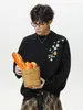Suéter con Bordado Floral Texturizado, Nuevo Suéter de Punto Holgado Estilo Japonés para Otoño e Invierno, Chaqueta Suéter Gruesa y Cálida