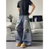 Jeans Scythe Estilo Streetwear Americano com Estampa 3D para Homens, Calças Banana Baggy de Perna Larga Soltas para o Verão, Comprimento até o Chão