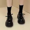 Zapatos Pequeños de Cuero con Cordones y Suela Gruesa Estilo Británico para Mujer 2026 Otoño Nuevos Mocasines Versátiles Zapatos Individuales Black Academia JK