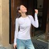 Camiseta Básica de Manga Larga de Color Sólido con Canalé para Mujer, Corte Ajustado, Favorecedora, Simple y Versátil, Top Base de Otoño para Mujer