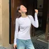 Camiseta Básica de Canalé de Manga Larga para Mujer, Nuevo Estilo Otoño, Top Sencillo y Versátil de Color Sólido Ajustado, Camiseta Base para Mujer