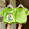 Camiseta de Algodão Puro Manga Curta para Meninas 2026 Novo Estilo Estampada Gola Redonda Top Respirável Amigo da Pele Versátil Manga Meia para Crianças
