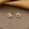 Aretes de Estrella Shoeshow S925 Plata de Ley Incrustados con Circonita Azul Océano para Mujer, Frescos y Versátiles, Aretes de Lujo Ligero de Gama Alta