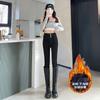 Jeans Elásticos de Cintura Alta Gris Oscuro para Mujer Nuevos Ajustados 2024 Otoño e Invierno Corte Delgado Adelgazantes Pantalones Tipo Lápiz Skinny con Forro de Lana de Plomo