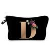 2022 Nueva Moda Creativa Bolsa de Almacenamiento Portátil Bolsa de Lavar para Set Bolsa Cosmética con Estampado de Letras Negro Dorado