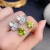 Aretes de peridoto natural, engastados en plata 925, plata 925 chapada en oro blanco, tamaño de la piedra principal 7*9mm