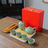 Juego de Té Kung Fu Portátil de Viaje Regalo Tetera Cuatro Tazas Bandeja de Té Oficina Porcelana Tallado Logotipo