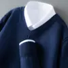 Suéter para Hombre de Cuello en V Grueso de Punto Polar Andy Pulóver Manga Larga Otoño Invierno Nuevo Casual de Negocios Capa Base Talla Grande