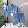 Traje de Verano Delgado de Mezclilla para Niños con Mangas Cortas 2024 Nuevo Conjunto de Dos Piezas Casual y Guapo de Verano para Niños Tendencia