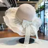 Sombrero de Paja Tejido de Ala Ancha para Protección Solar de Verano Transfronterizo Sombrero de Playa con Lazo para Vacaciones en la Costa Sombrero para el Sol para Mujeres