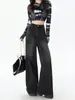 Pantalones negros versátiles de pierna ancha estilo americano para mujer, nuevo de verano 2026, cintura alta, adelgazantes, vintage, desgastados, de largo hasta el suelo, jeans