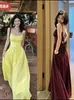 Vestido Largo de Resort Francés sin Espalda con Tirantes Finos, Color Sólido Adelgazante Versátil