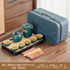 Conjunto de Chá Lingxue Simples de Grés para Viagem de Negócios ao Ar Livre Bolsa de Couro Portátil Conjunto de Bule de Viagem de Negócios Impressão de Presente