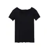 Camiseta de Color Sólido para Mujer, Top Versátil Delgado de Verano, Camisa Base Delgada de Manga Corta de Modal de Color Sólido, Cuello Redondo con Volantes de Manga Corta