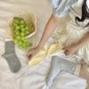 Calcetines de Doble Capa con Volantes y Botón de Corazón Frescos y Versátiles para Mujer, Calcetines de Algodón Sin Costuras de Media Pantorrilla Estilo Japonés de Moda