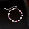 Pulseira de flor com padrão de orquídea e cristal rosa morango de zircônia, pulseira de luxo leve de alta qualidade, pulseira elegante, joia moderna e versátil