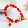 Pulsera de Ágata Roja Natural Guan Yu Buena Suerte Año del Caballo del Zodiaco Pulsera de Calcedonia Venta al por mayor en vivo S5103103