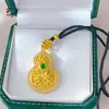 Colgante de Calabaza Loto Incrustado de Diamantes, Estilo Antiguo Oro Arena Doble Cara Hueco Filigrana Cobre Chapado en Oro, Estilo Chino Nuevo con Cuerda