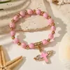 Pulsera con Colgante de Cruz Ovalada de Venta Caliente Transfronteriza para Mujeres Pulsera de Oración de Bautizo Regalo Pulsera de Rosario para Pareja para Mujeres