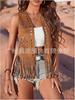 Europa e América Transfronteiriça Amazon AliExpress Transfronteiriço Colete de Franjas Feminino Cardigan de Descanso Sem Mangas Jaqueta Hippie