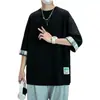 Camiseta de Manga Corta Patchwork Fina de Marca de Moda Verano para Hombre Cuadros Holgada Tallas Grandes ins High Street Top de Manga Tres Cuartos para Hombre